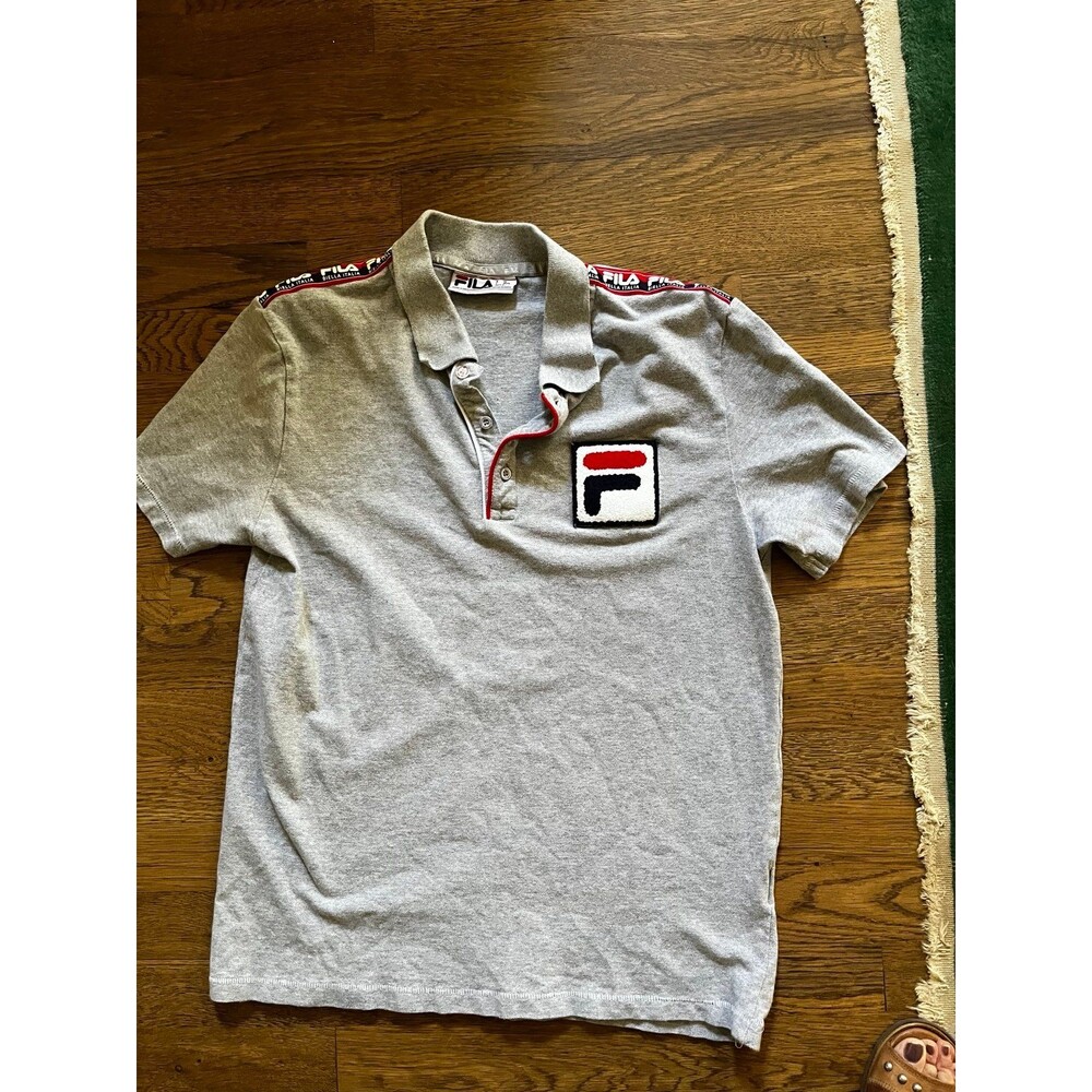 Fila Polo Short Sleeve Gray Shirt with Trim and fuzzy patch Men’s S Rare!
